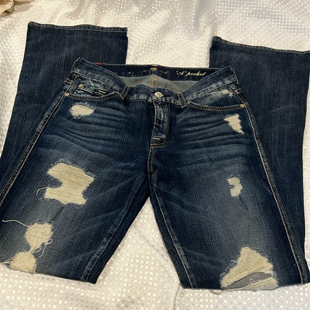 7FOR ALL MANKIND A POCKET FLARE DISTRESSED JEANS 27
